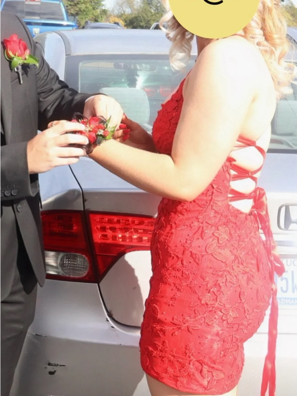 Sherri Hill | Dresses | Sherri Hill Red Floral Lace Mini Dress | Poshmark